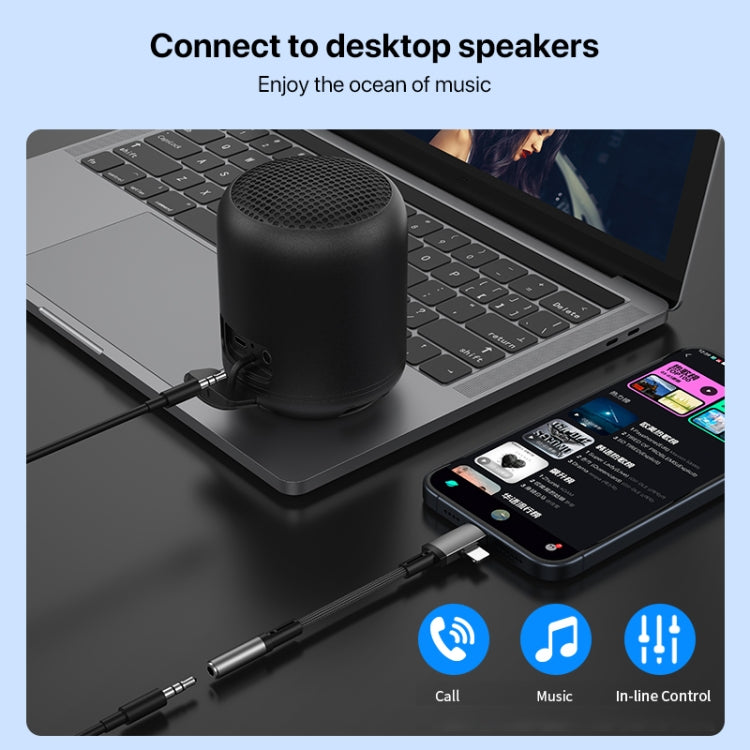 2 in 1 USB-C / Type-C, 8 Pin to 3.5mm Audio Adapter Cable, Length:15.6cm - Grey