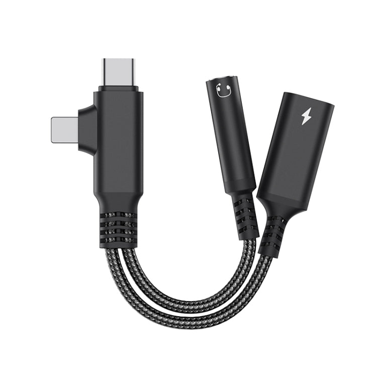 4 in 1 USB-C / Type-C, 8 Pin to 3.5mm, USB-C / Type-C Audio Adapter Cable, Length:70mm