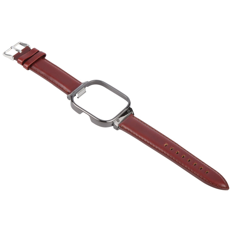 For Redmi Watch 4 Metal Black Frame Genuine Leather Watch Band