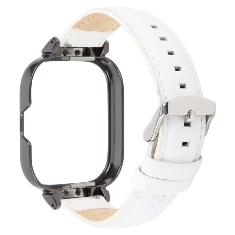 For Redmi Watch 4 Metal Black Frame Genuine Leather Watch Band