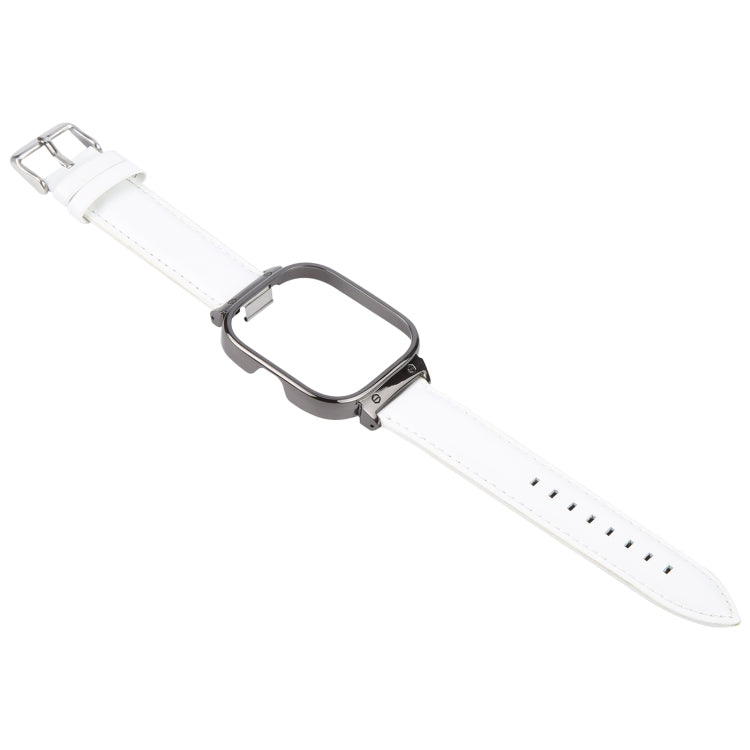 For Redmi Watch 4 Metal Black Frame Genuine Leather Watch Band