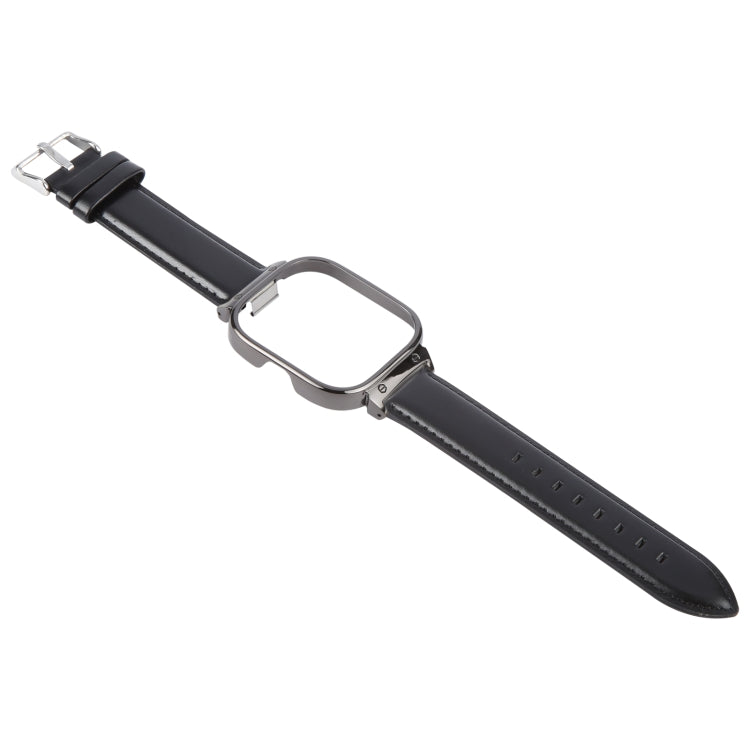 For Redmi Watch 4 Metal Black Frame Genuine Leather Watch Band