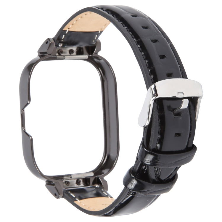 For Redmi Watch 4 Metal Black Frame Genuine Leather Watch Band