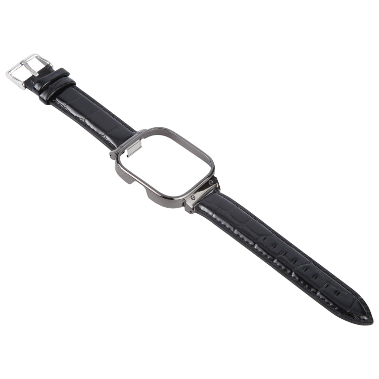 For Redmi Watch 4 Metal Black Frame Genuine Leather Watch Band