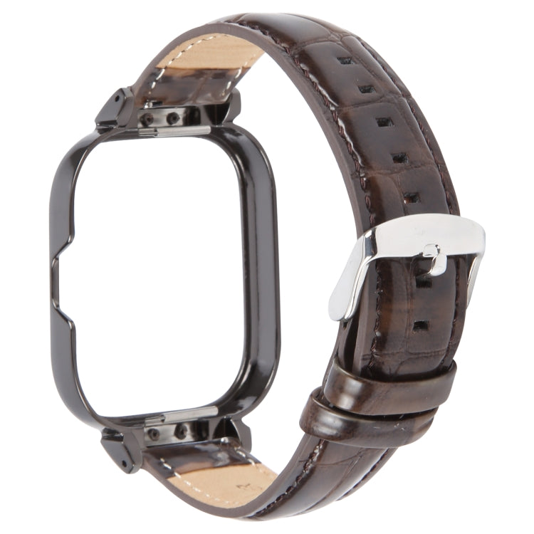 For Redmi Watch 4 Metal Black Frame Genuine Leather Watch Band
