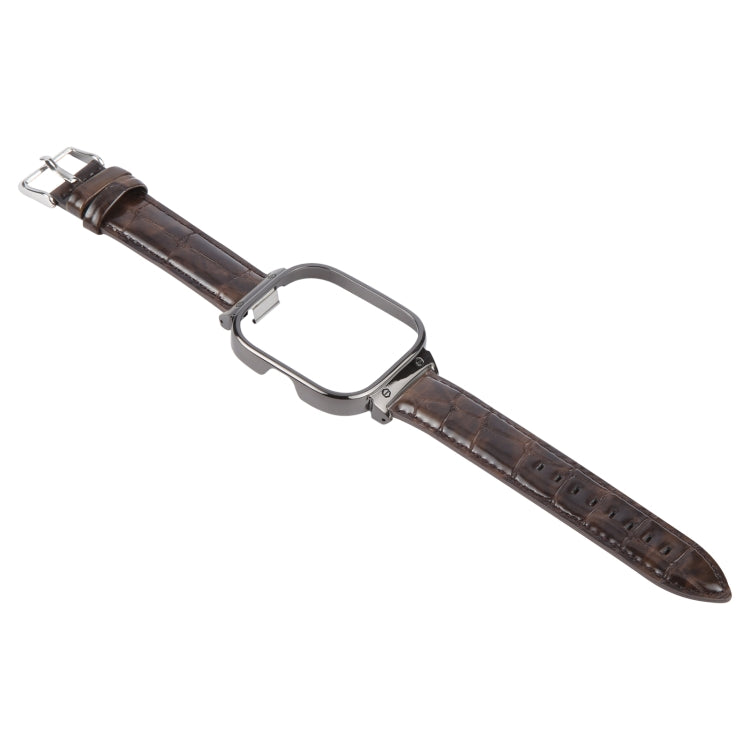 For Redmi Watch 4 Metal Black Frame Genuine Leather Watch Band