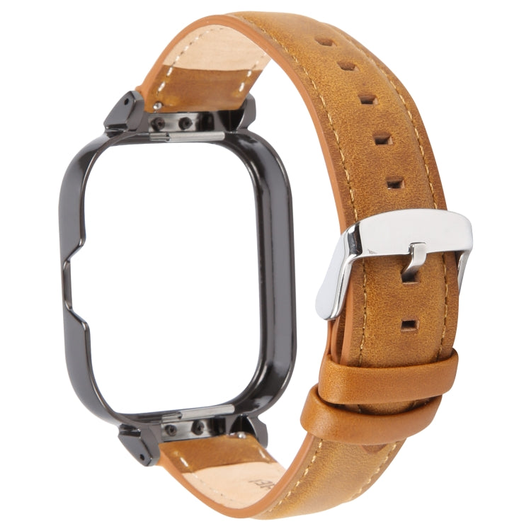 For Redmi Watch 4 Metal Black Frame Genuine Leather Watch Band