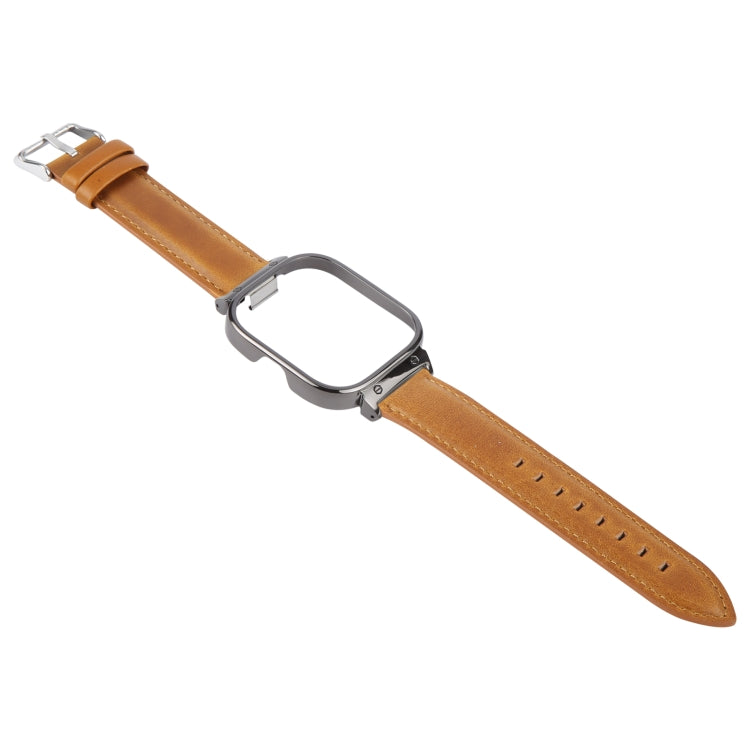 For Redmi Watch 4 Metal Black Frame Genuine Leather Watch Band