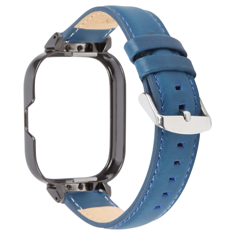 For Redmi Watch 4 Metal Black Frame Genuine Leather Watch Band