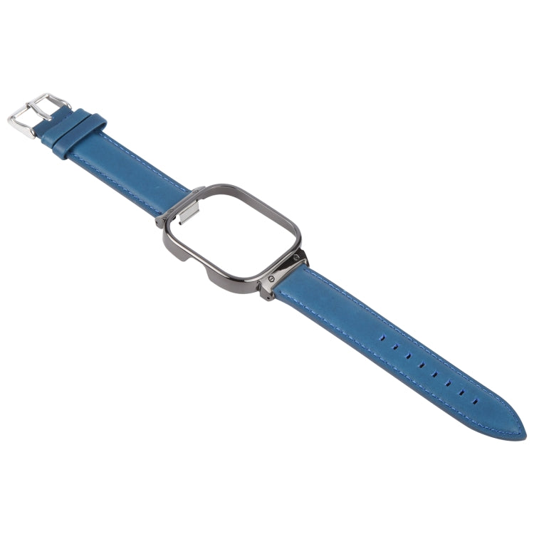 For Redmi Watch 4 Metal Black Frame Genuine Leather Watch Band