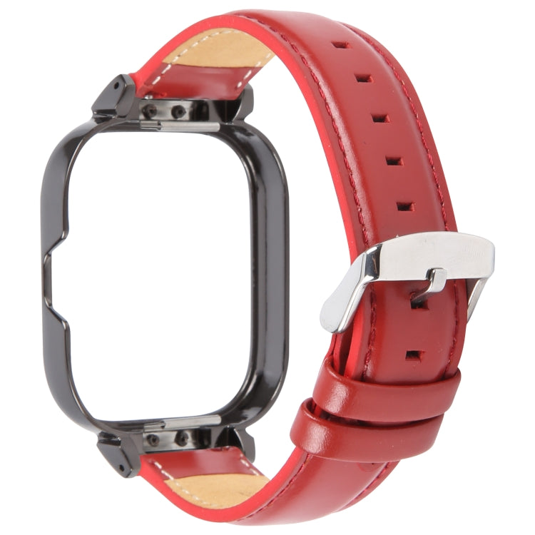 For Redmi Watch 4 Metal Black Frame Genuine Leather Watch Band