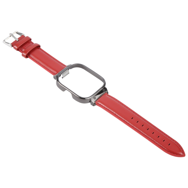 For Redmi Watch 4 Metal Black Frame Genuine Leather Watch Band