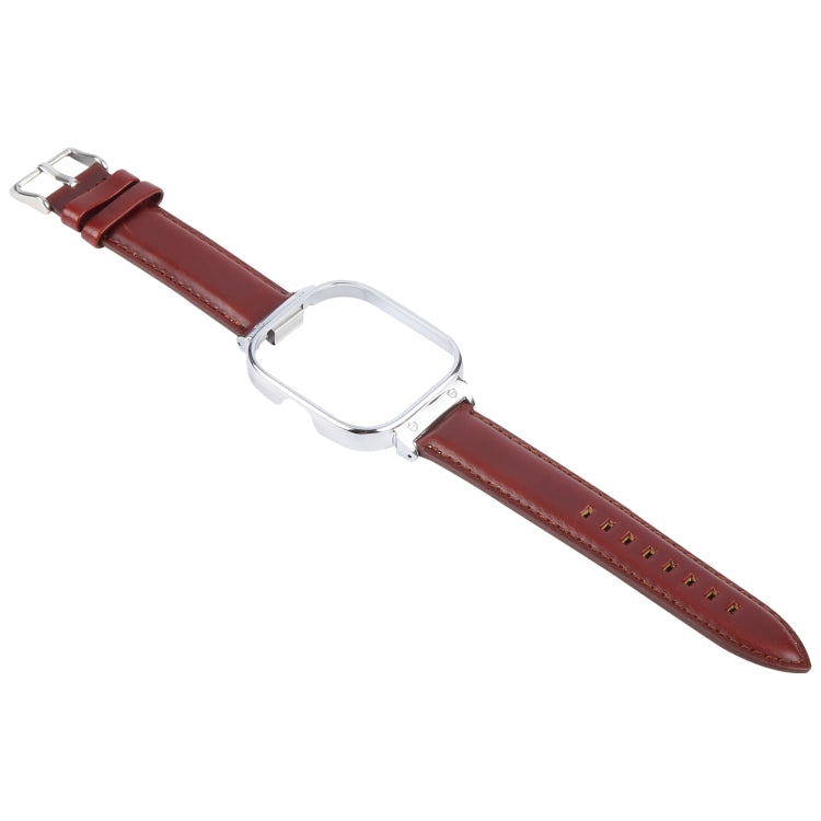 For Redmi Watch 4 Metal Silver Frame Genuine Leather Watch Band