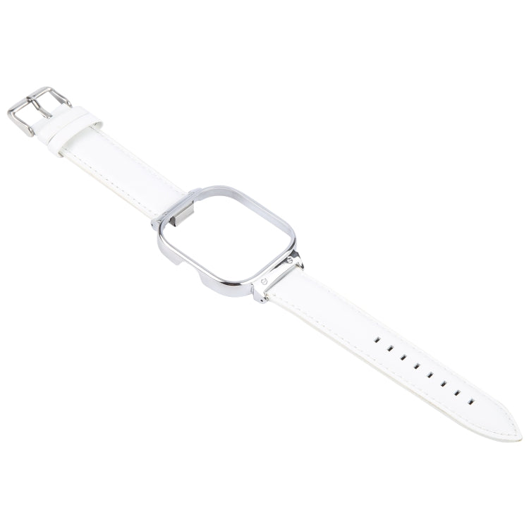 For Redmi Watch 4 Metal Silver Frame Genuine Leather Watch Band