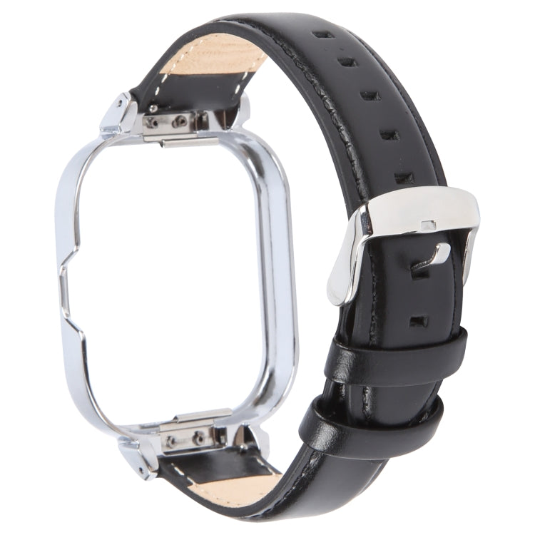 For Redmi Watch 4 Metal Silver Frame Genuine Leather Watch Band