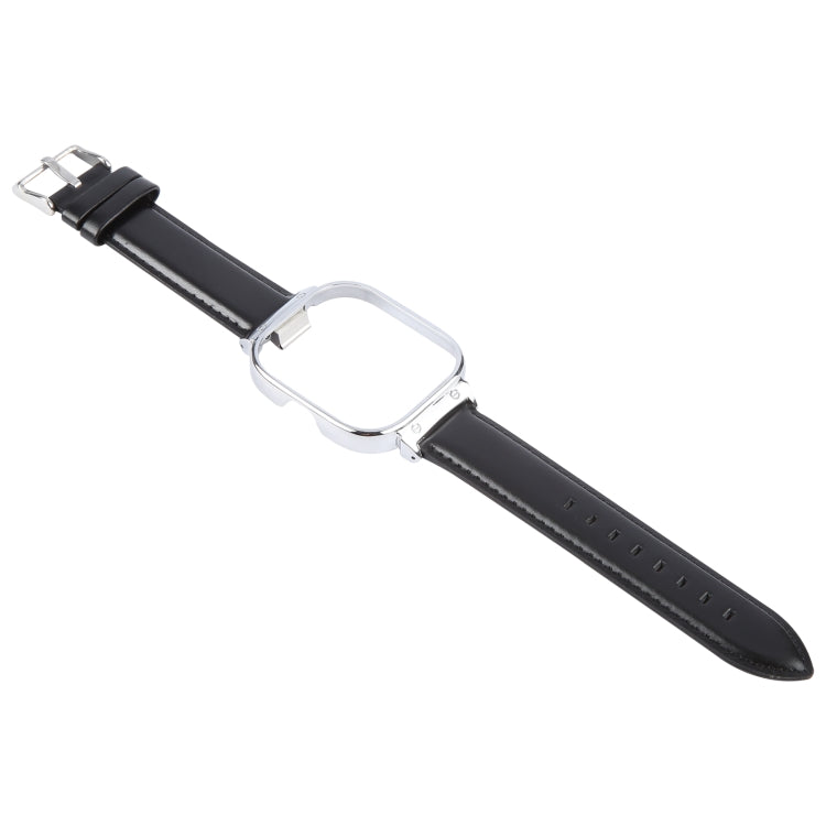 For Redmi Watch 4 Metal Silver Frame Genuine Leather Watch Band