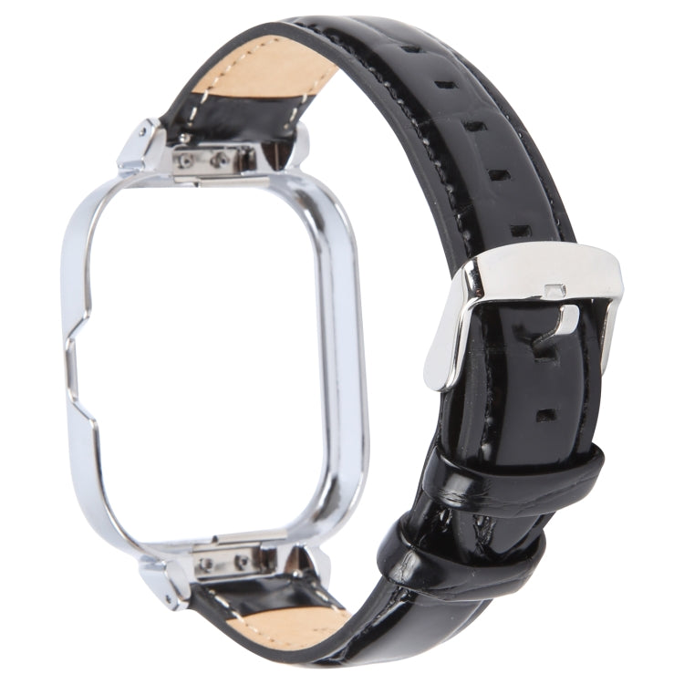 For Redmi Watch 4 Metal Silver Frame Genuine Leather Watch Band