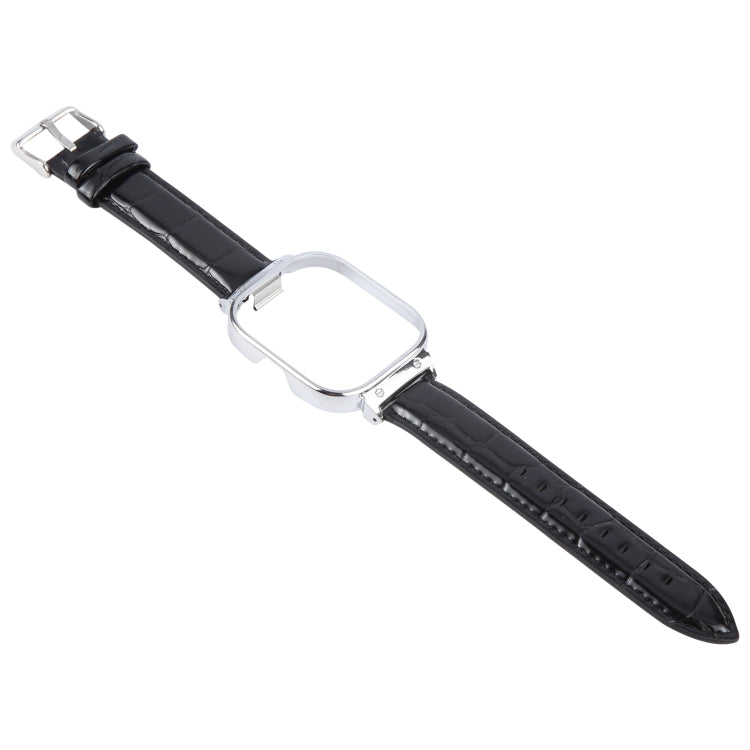 For Redmi Watch 4 Metal Silver Frame Genuine Leather Watch Band
