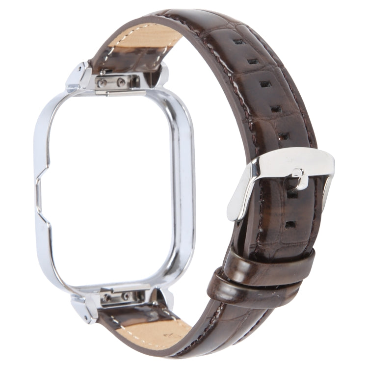 For Redmi Watch 4 Metal Silver Frame Genuine Leather Watch Band
