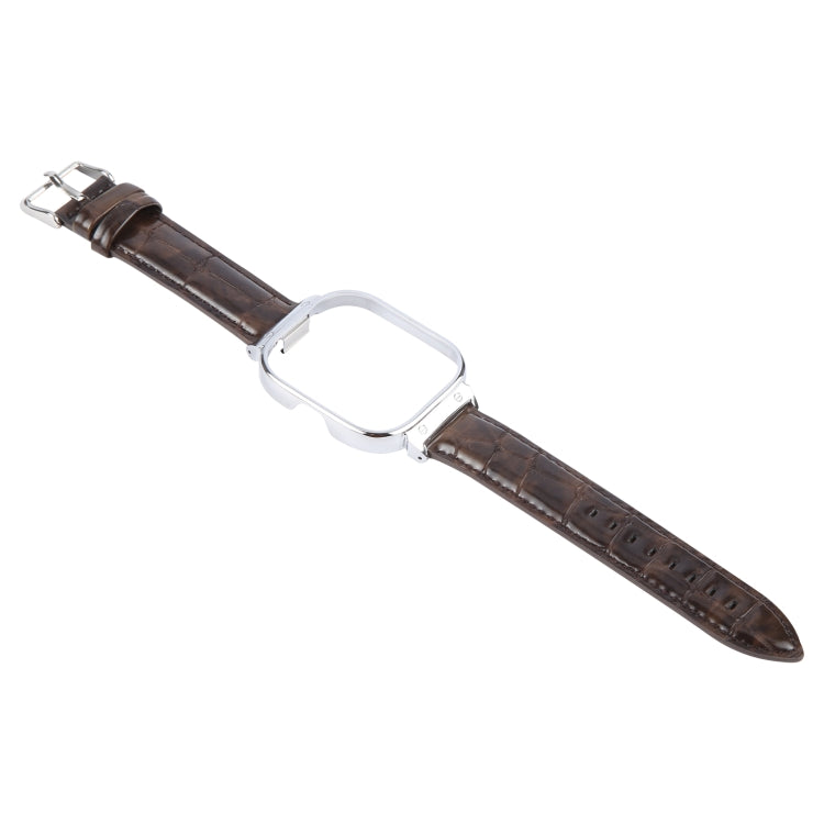 For Redmi Watch 4 Metal Silver Frame Genuine Leather Watch Band