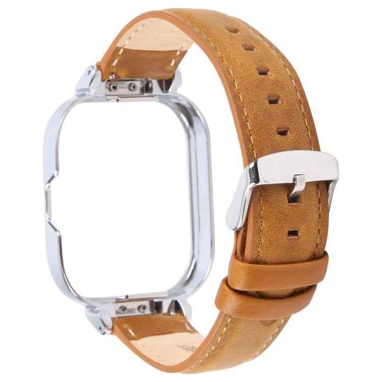 For Redmi Watch 4 Metal Silver Frame Genuine Leather Watch Band