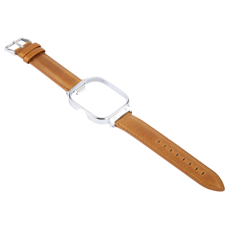 For Redmi Watch 4 Metal Silver Frame Genuine Leather Watch Band