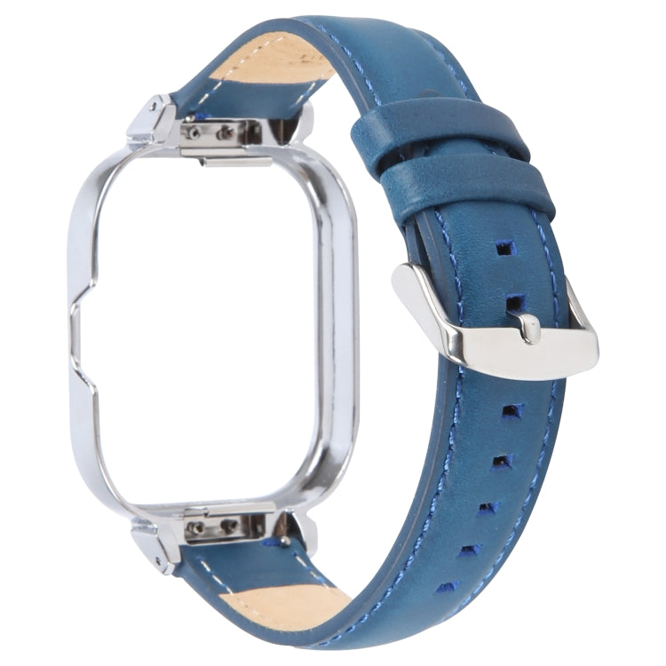 For Redmi Watch 4 Metal Silver Frame Genuine Leather Watch Band