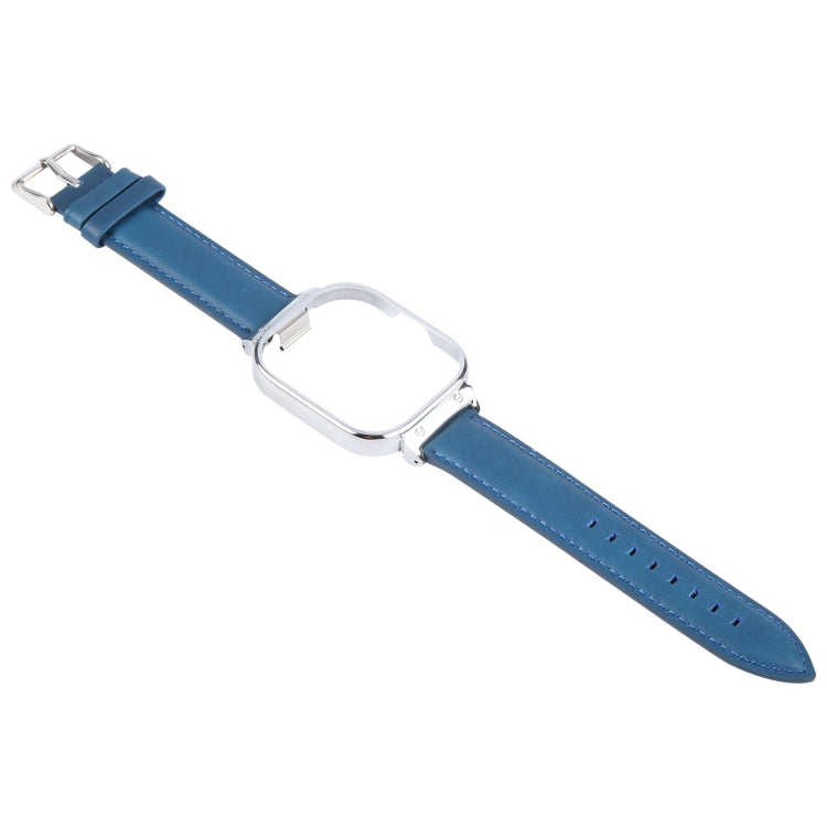 For Redmi Watch 4 Metal Silver Frame Genuine Leather Watch Band