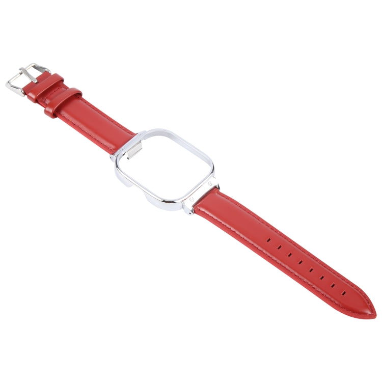 For Redmi Watch 4 Metal Silver Frame Genuine Leather Watch Band