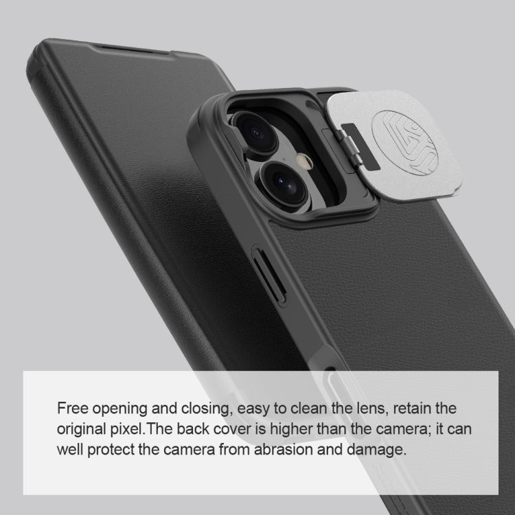 For iPhone 16 NILLKIN Qin Prop Series Flip Camera Cover Design Leather Phone Case