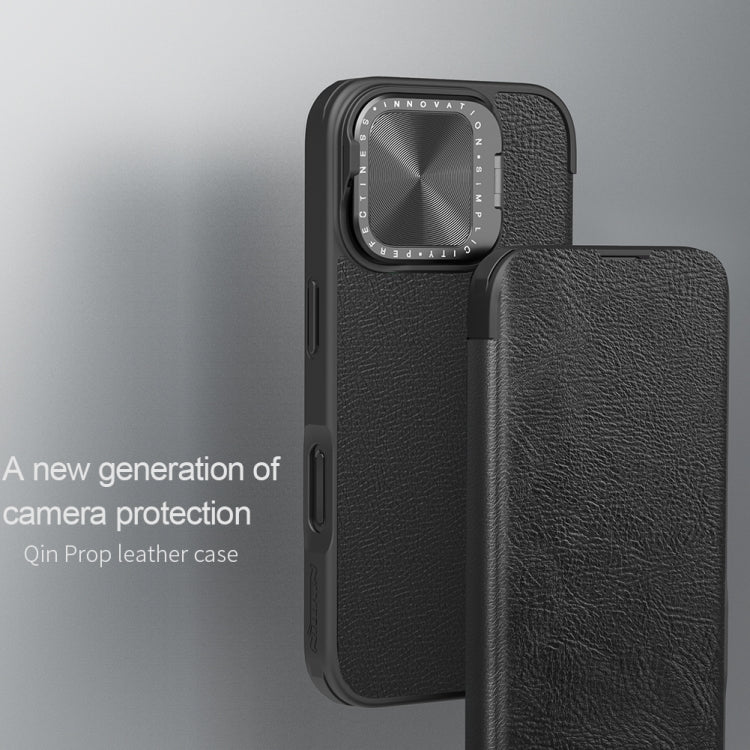 For iPhone 16 NILLKIN Qin Prop Series Flip Camera Cover Design Leather Phone Case