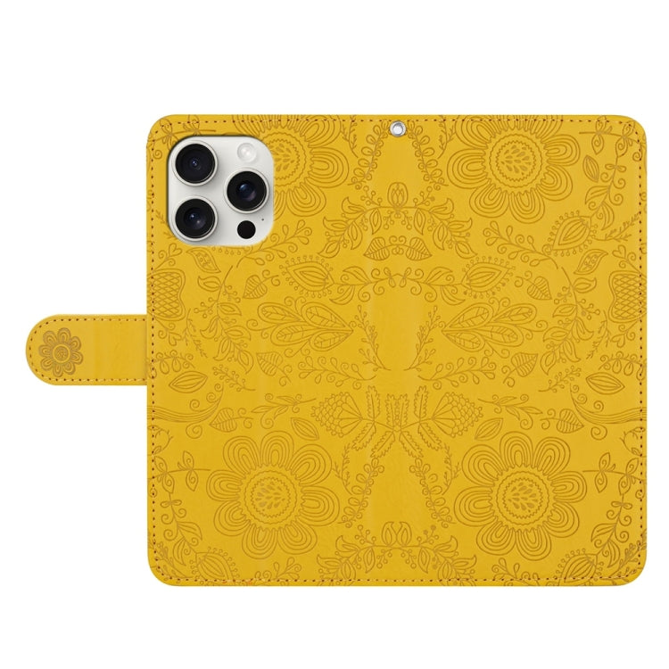 For iPhone 16 Pro Floral Embossed Pattern Leather Phone Case