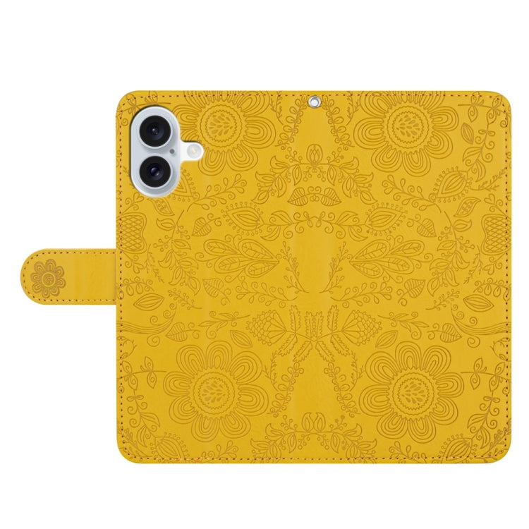 For iPhone 16 Plus Floral Embossed Pattern Leather Phone Case
