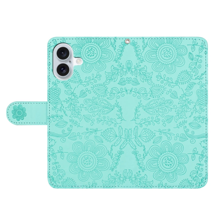 For iPhone 16 Floral Embossed Pattern Leather Phone Case
