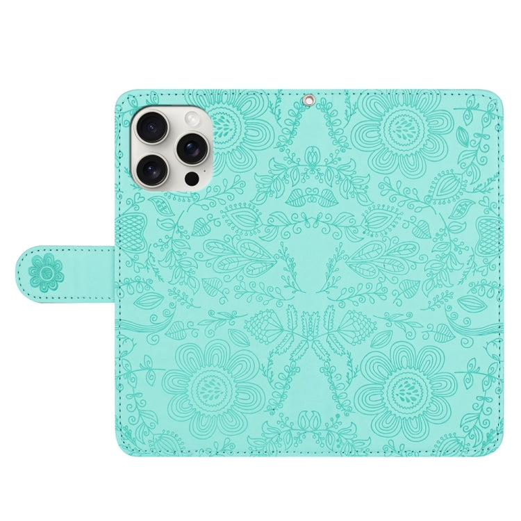 For iPhone 15 Pro Max Floral Embossed Pattern Leather Phone Case