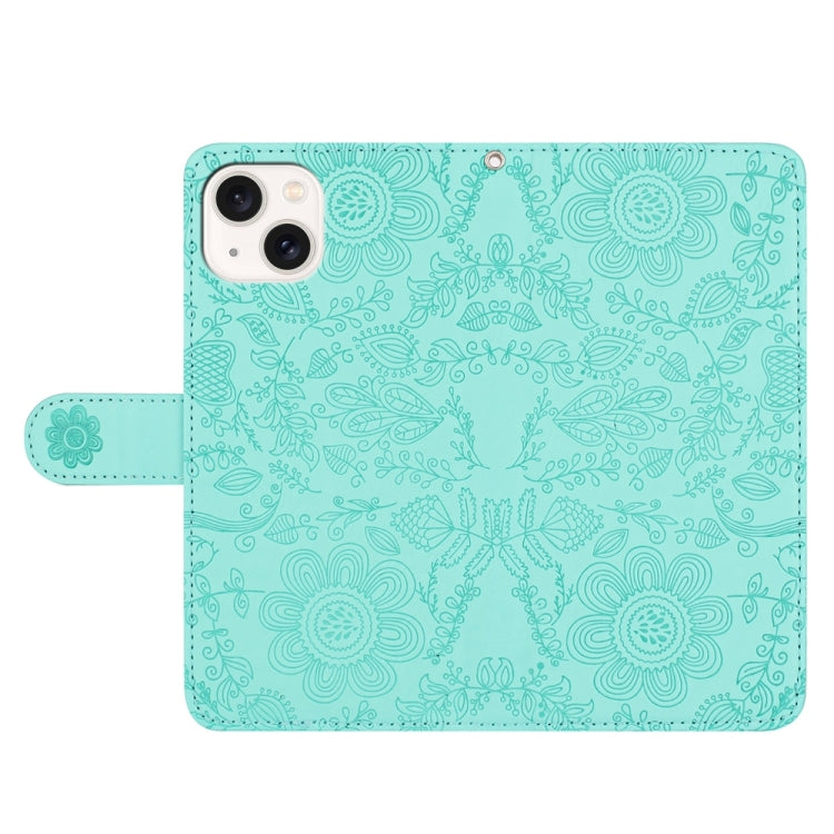 For iPhone 14 Plus Floral Embossed Pattern Leather Phone Case