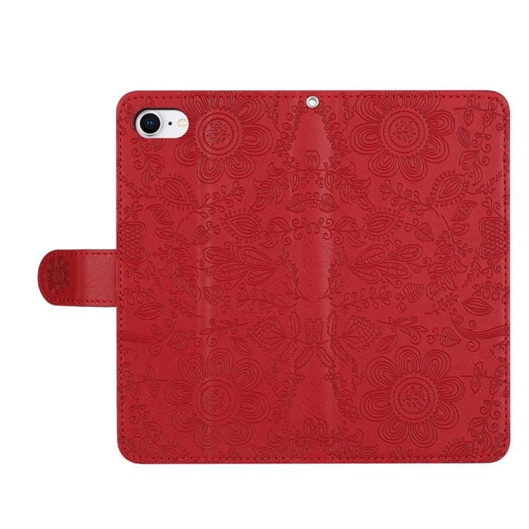 For iPhone SE 2022 / 2020 / 8 / 7 Floral Embossed Pattern Leather Phone Case