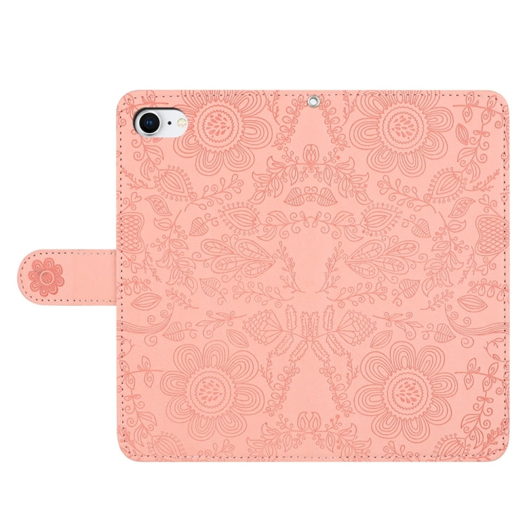 For iPhone SE 2022 / 2020 / 8 / 7 Floral Embossed Pattern Leather Phone Case