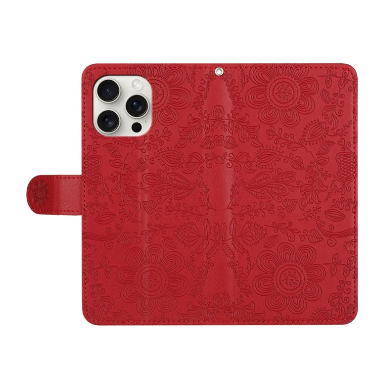 For iPhone 13 Pro Max Floral Embossed Pattern Leather Phone Case
