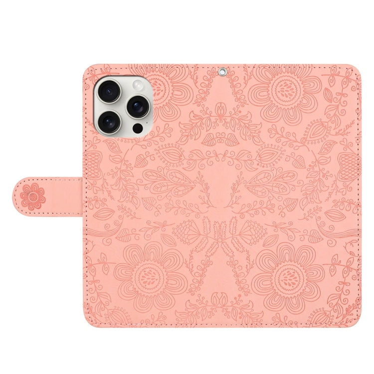 For iPhone 13 Pro Max Floral Embossed Pattern Leather Phone Case