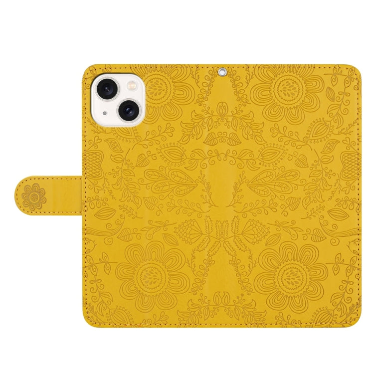For iPhone 13 Floral Embossed Pattern Leather Phone Case