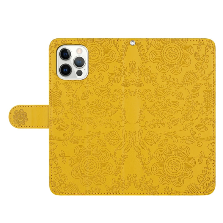 For iPhone 12 / 12 Pro Floral Embossed Pattern Leather Phone Case