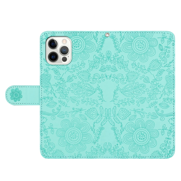 For iPhone 12 / 12 Pro Floral Embossed Pattern Leather Phone Case