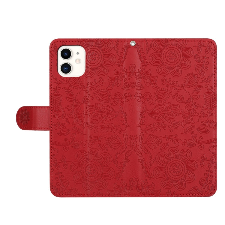 For iPhone 11 Floral Embossed Pattern Leather Phone Case