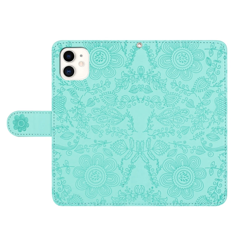 For iPhone 11 Floral Embossed Pattern Leather Phone Case