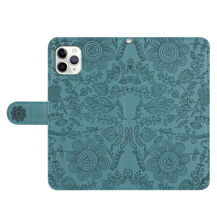 For iPhone 11 Pro Floral Embossed Pattern Leather Phone Case