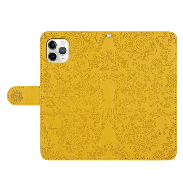 For iPhone 11 Pro Floral Embossed Pattern Leather Phone Case