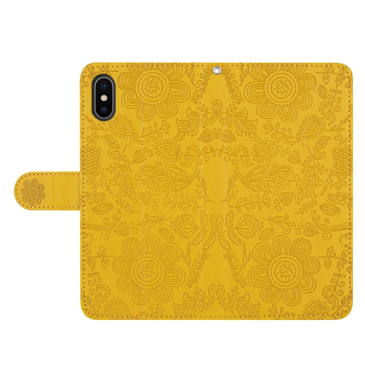 For iPhone X / XS Floral Embossed Pattern Leather Phone Case