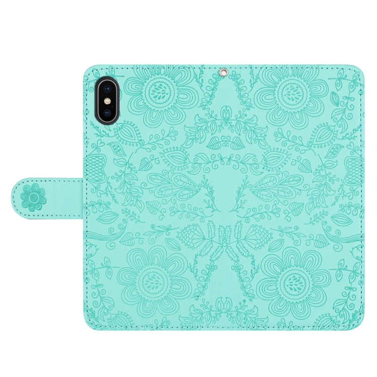 For iPhone X / XS Floral Embossed Pattern Leather Phone Case