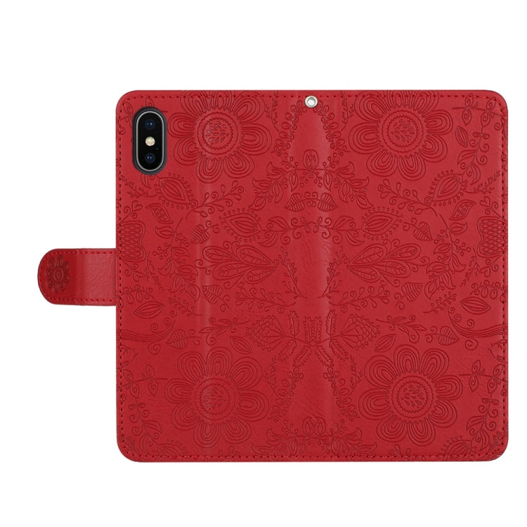 For iPhone XS Max Floral Embossed Pattern Leather Phone Case